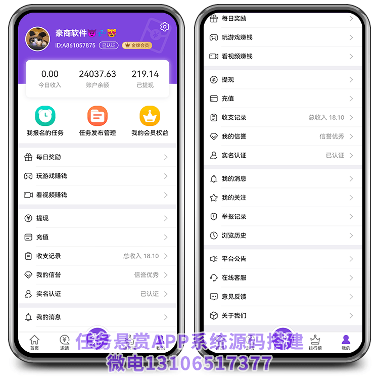 任務(wù)懸賞APP我的界面